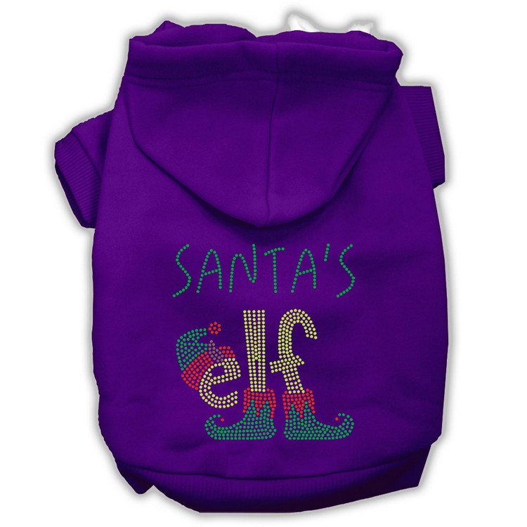 Santa's Elf Rhinestone Dog Hoodie Purple XS